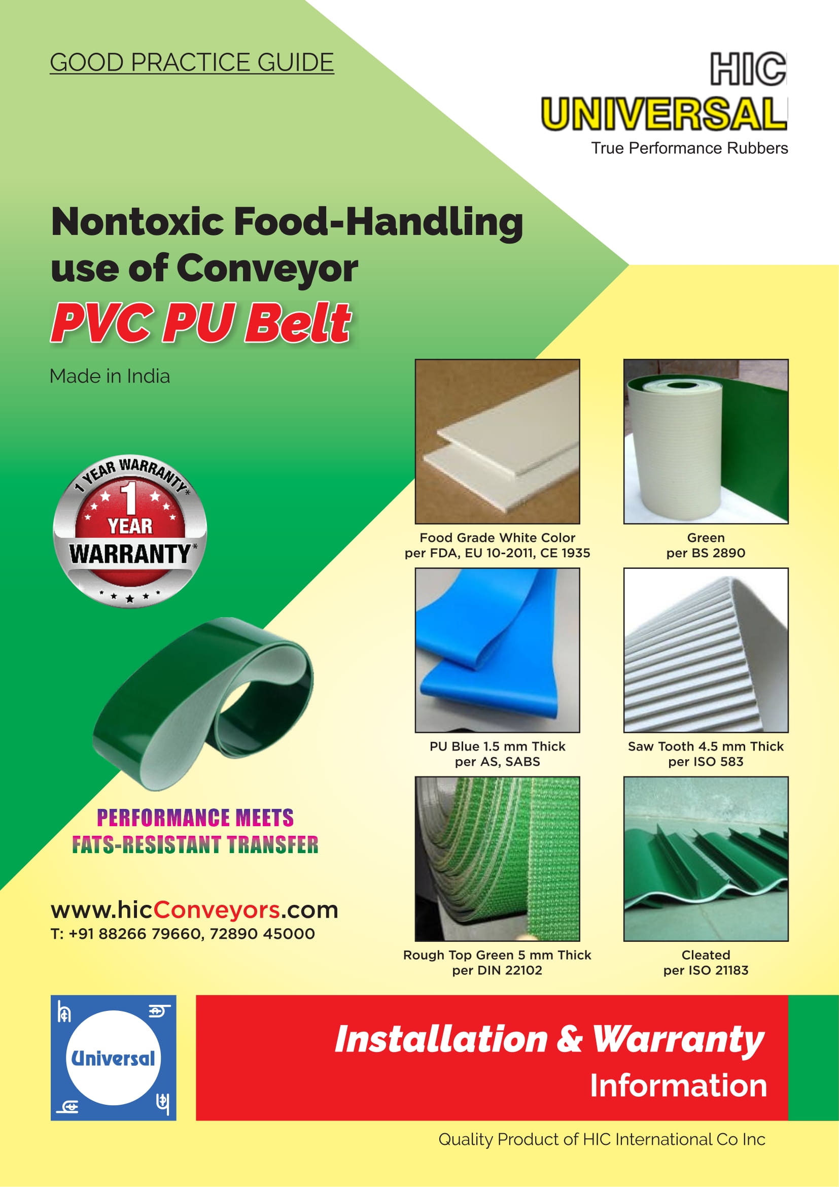 Belt PVC PU Conveyor Food Handling Installation