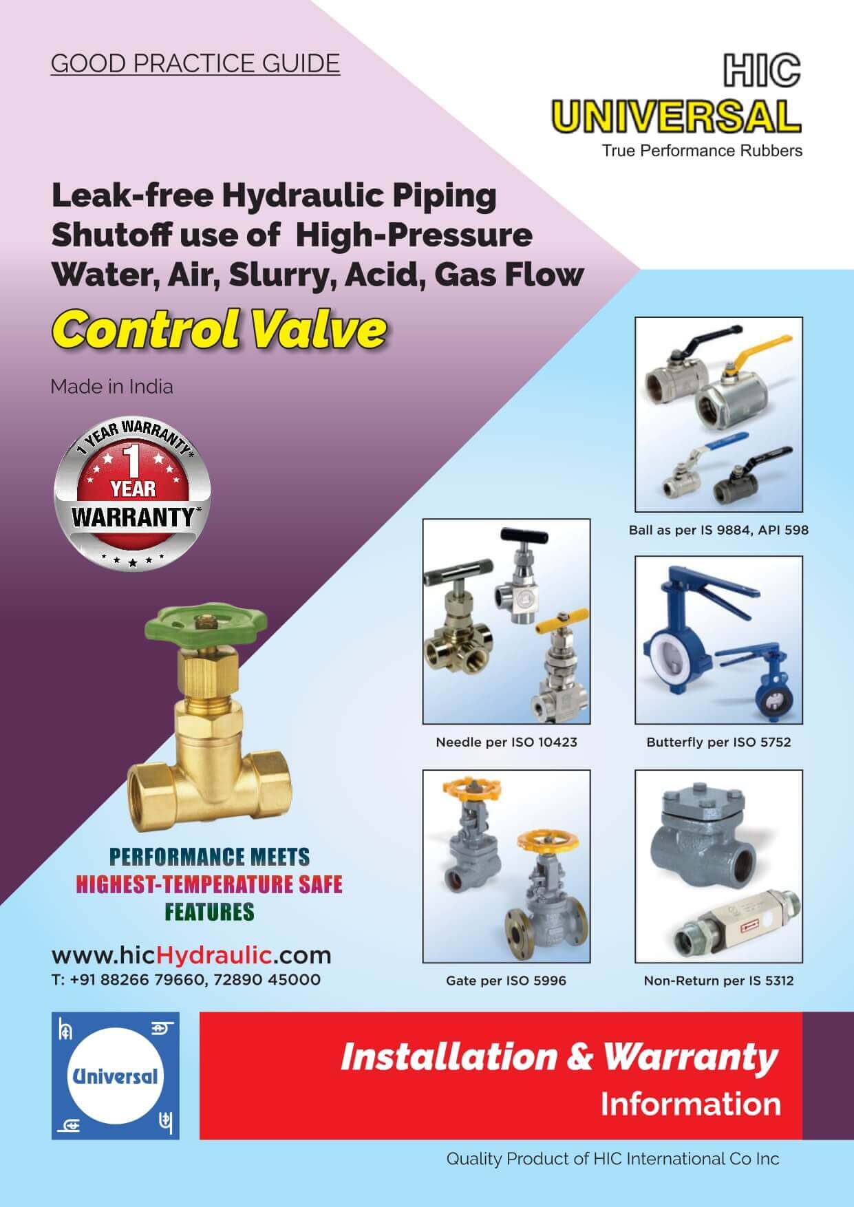 Valve Control High Pressure Water Slurry Gas Shut Off Installation