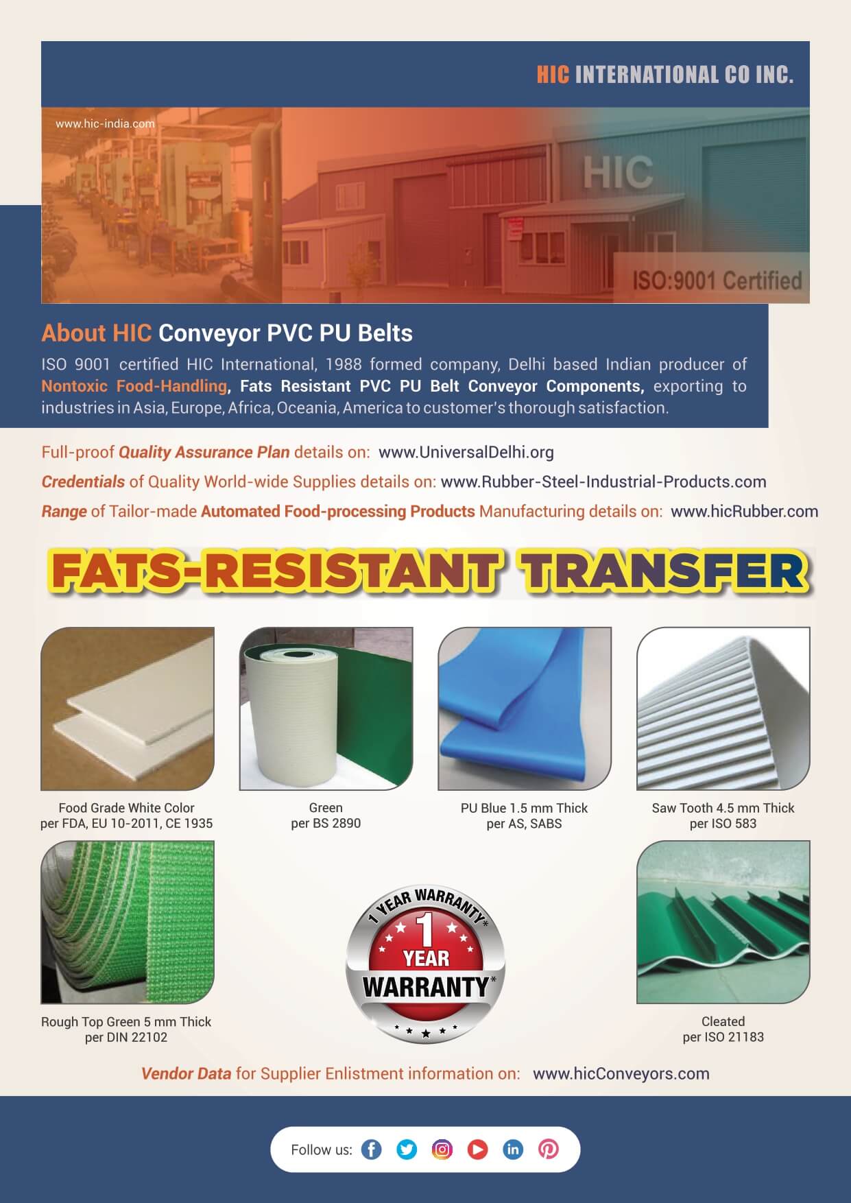 Literature Conveyor PVC PU Belts